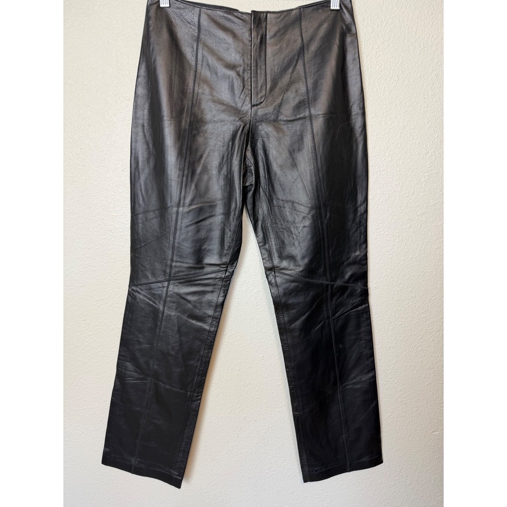 Nine West Womens Black 100% Leather Straight Leg High Waisted Pants Size 4
